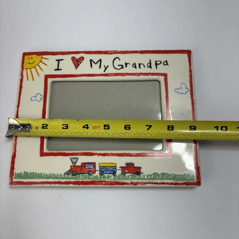 I Love My Grandpa Ceramic Frame Trains Russ Berrie 3.75